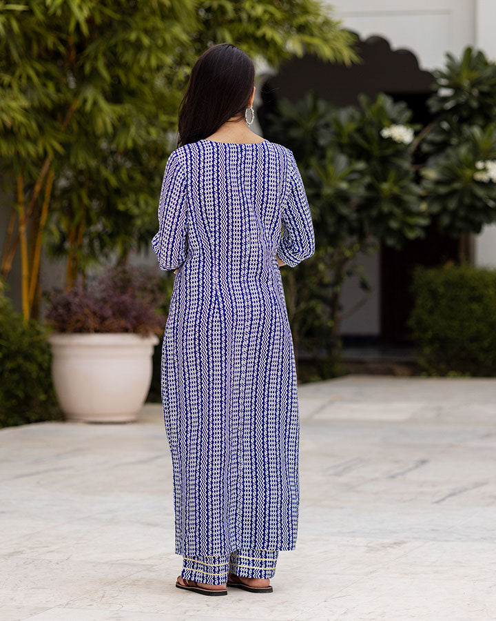 Tribal Blue Kurta Set