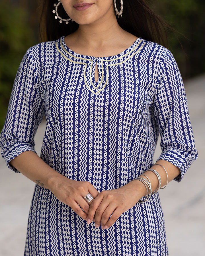 Tribal Blue Kurta Set