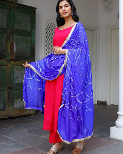 Pink Kurta With Blue Bandhani