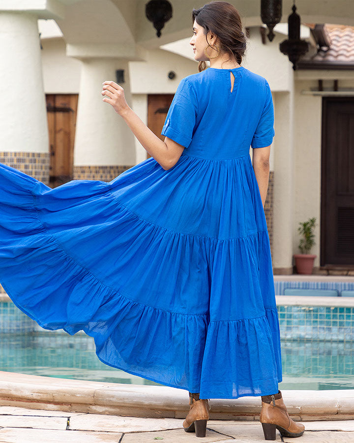 BLUE TWIST TIER MAXI DRESS