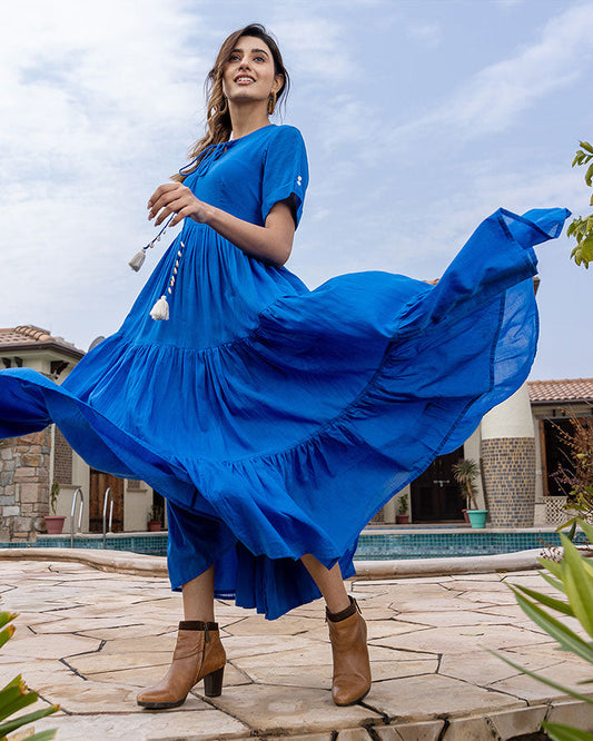BLUE TWIST TIER MAXI DRESS