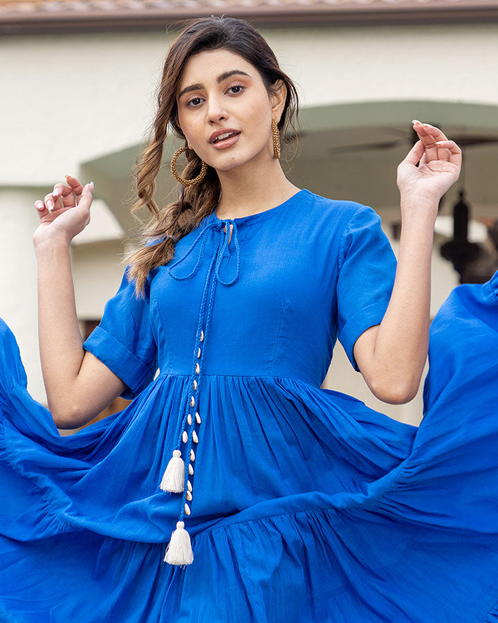 BLUE TWIST TIER MAXI DRESS