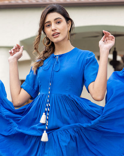 BLUE TWIST TIER MAXI DRESS