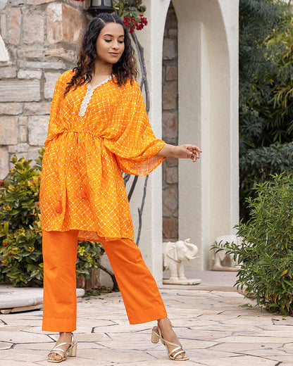 Orange Leheriya kurta set Set