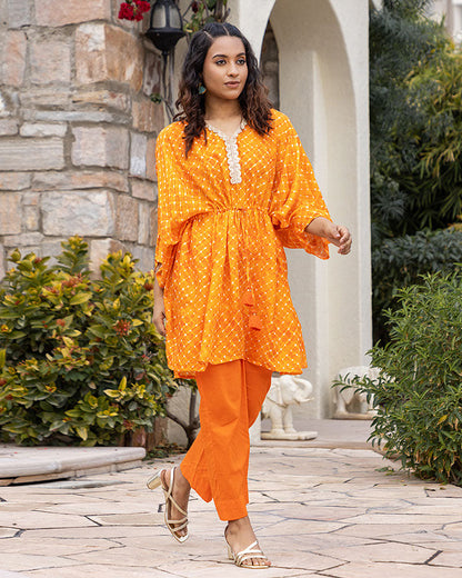 Orange Leheriya kurta set Set