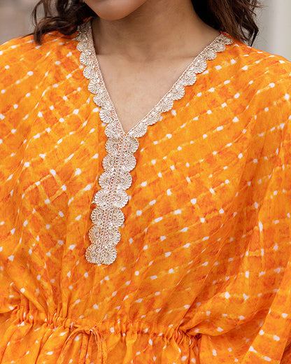 Orange Leheriya kurta set Set