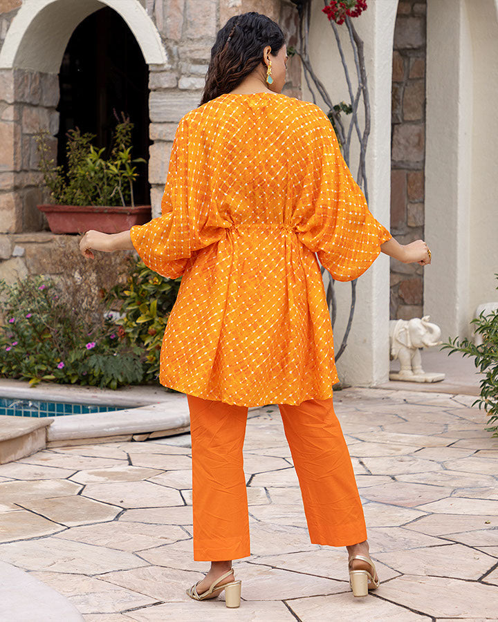 Orange Leheriya kurta set Set