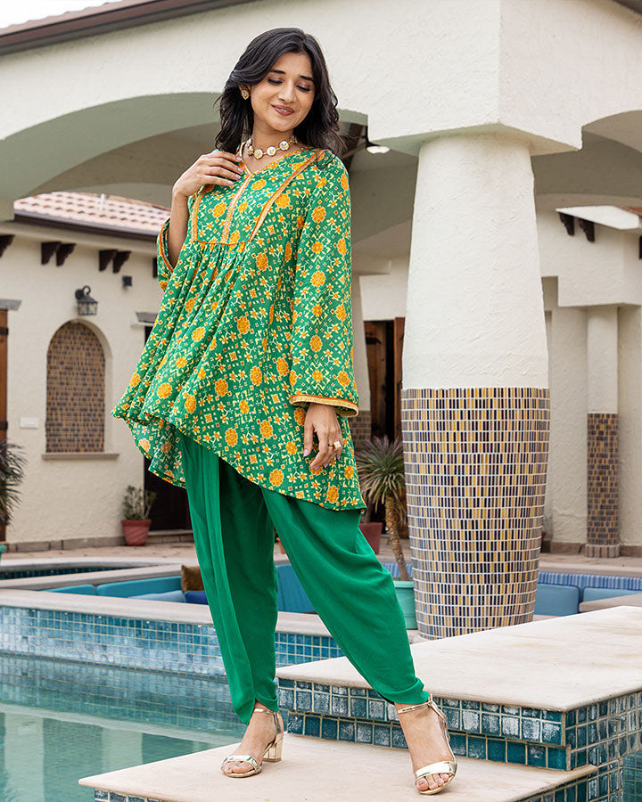 GREEN MUSLIN KURTA SET