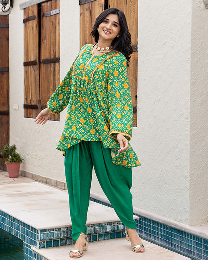 GREEN MUSLIN KURTA SET