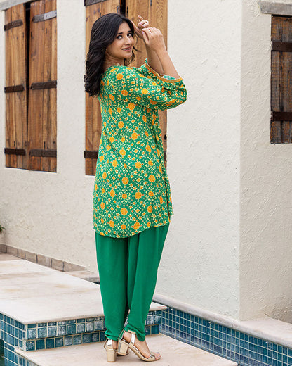 GREEN MUSLIN KURTA SET