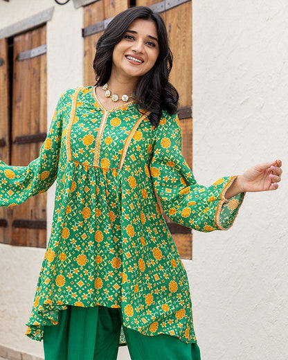 GREEN MUSLIN KURTA SET
