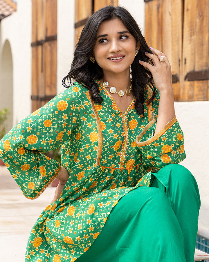 GREEN MUSLIN KURTA SET