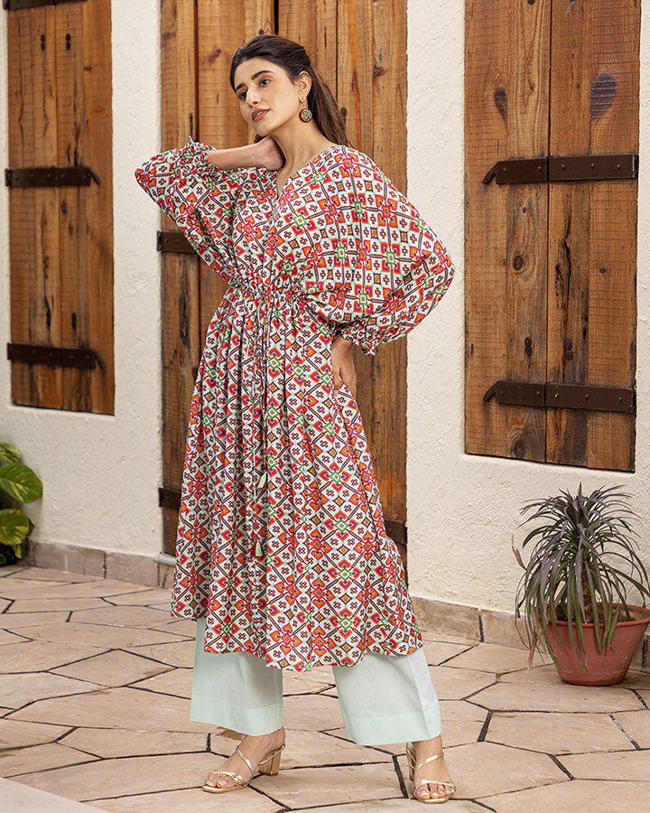 BLUE RIDDLE PRINTED KURTA SET