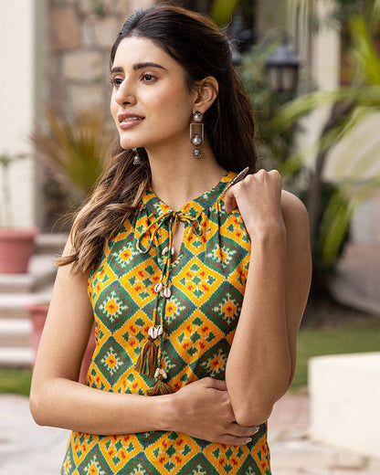 Green Ikat Kurta Set
