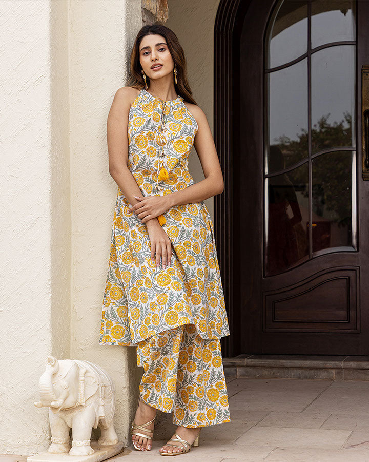 CORNFLOWER BLOCK KURTA SET