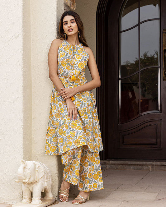 CORNFLOWER BLOCK KURTA SET