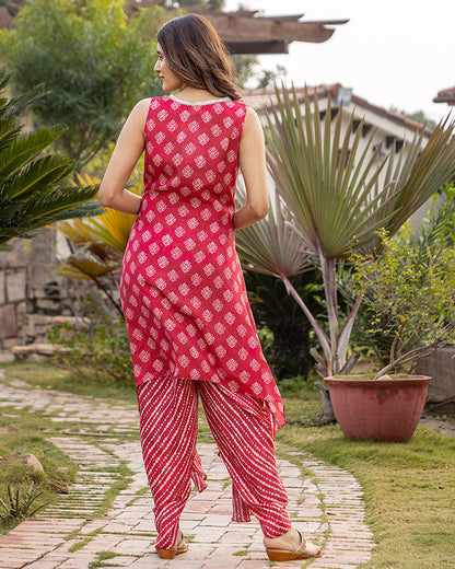 Red Muslin Kurta Set