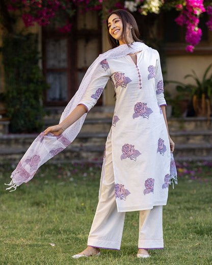 PURPLE ROSIE BLOCK PRINT SUIT SET