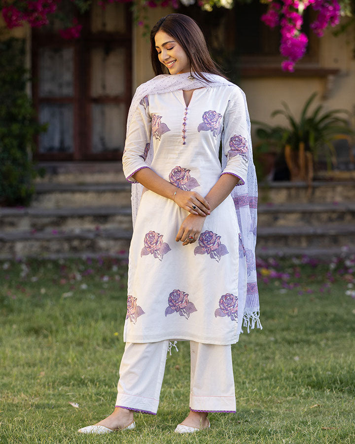 PURPLE ROSIE BLOCK PRINT SUIT SET
