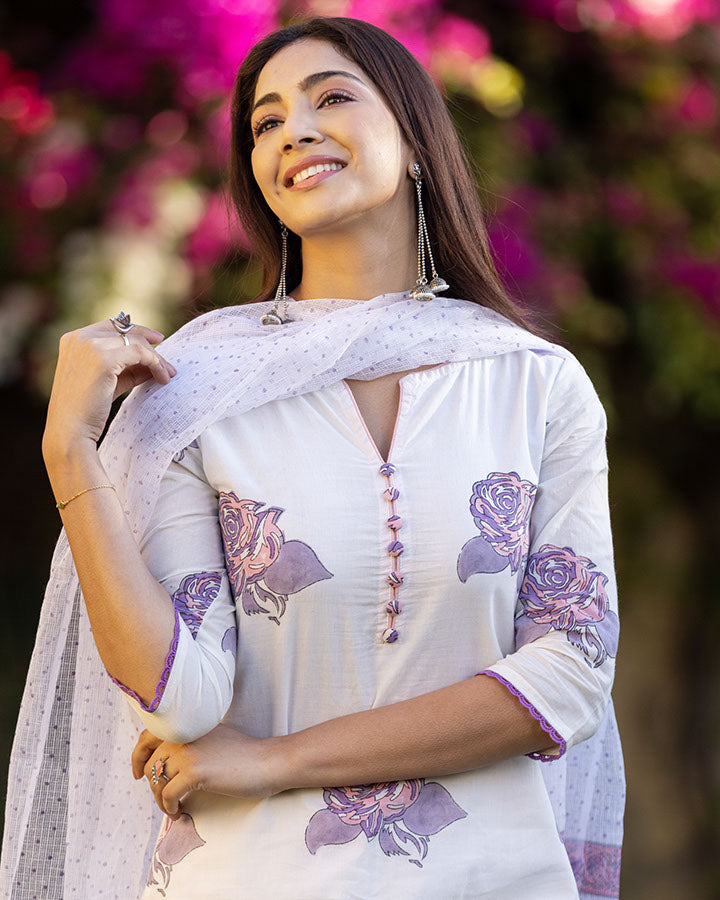 PURPLE ROSIE BLOCK PRINT SUIT SET