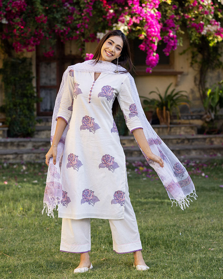 PURPLE ROSIE BLOCK PRINT SUIT SET