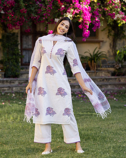 PURPLE ROSIE BLOCK PRINT SUIT SET