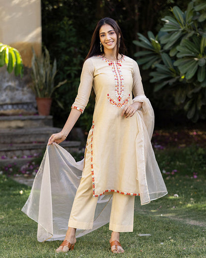 AMRITA CHANDERI SUIT SET