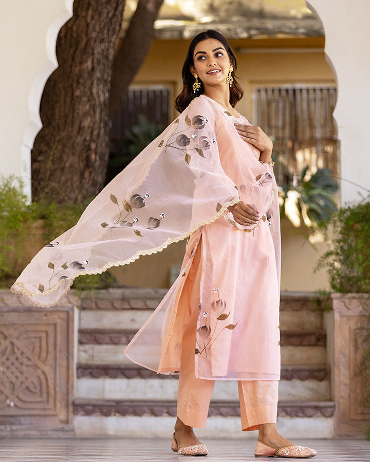 PANSY HANDPAINT ORGANZA SUIT SET