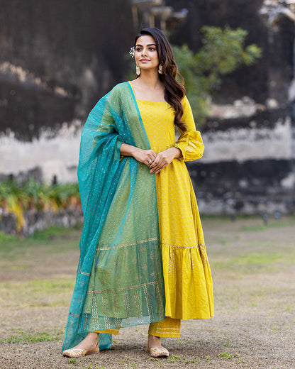 MUSTARD UMANG FOIL SUIT SET