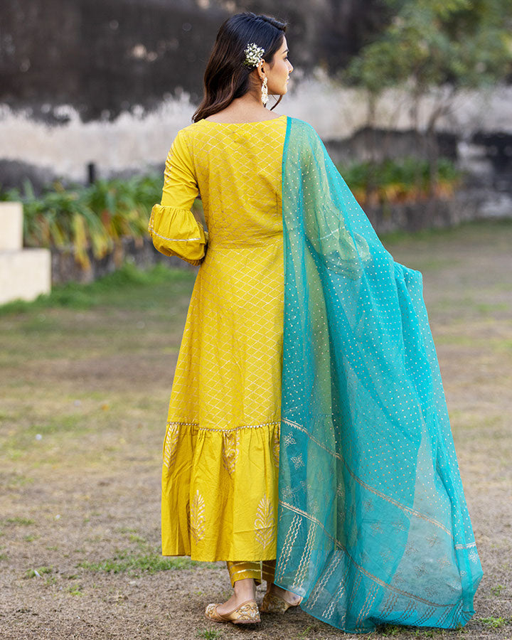 MUSTARD UMANG FOIL SUIT SET