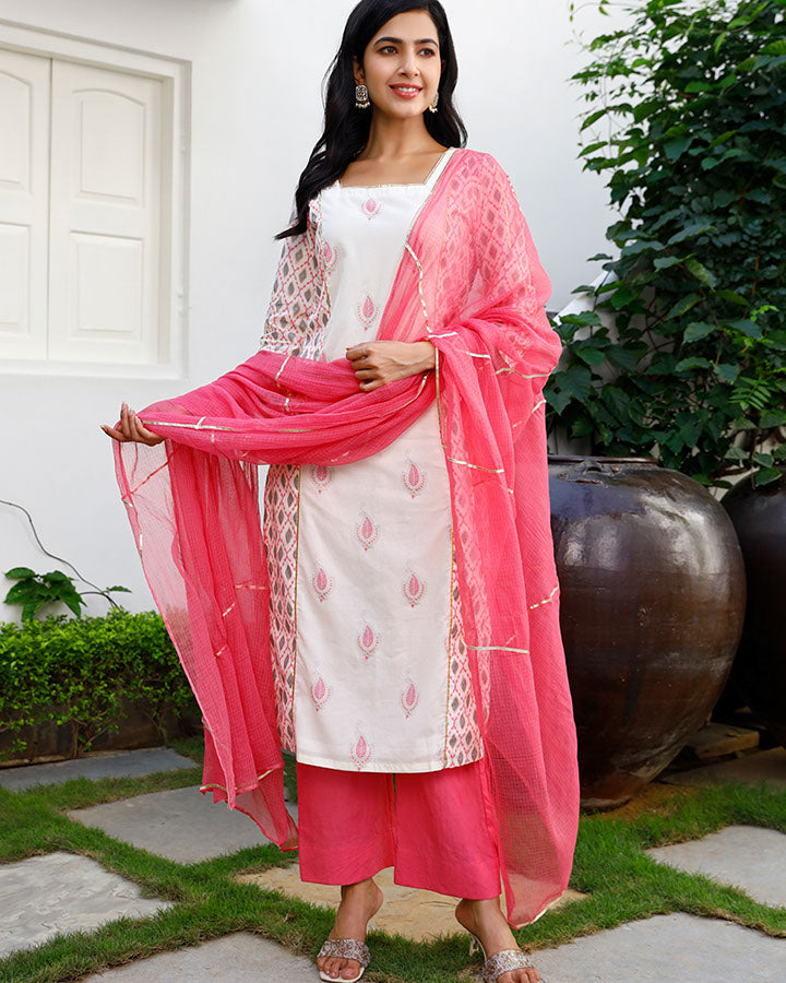 Pink Ikkat Gota Suit Set