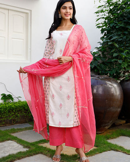 Pink Ikkat Gota Suit Set