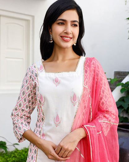 Pink Ikkat Gota Suit Set
