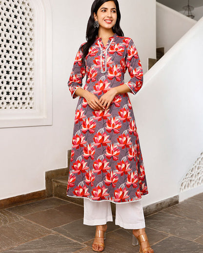 Lotus Print Kurta Set