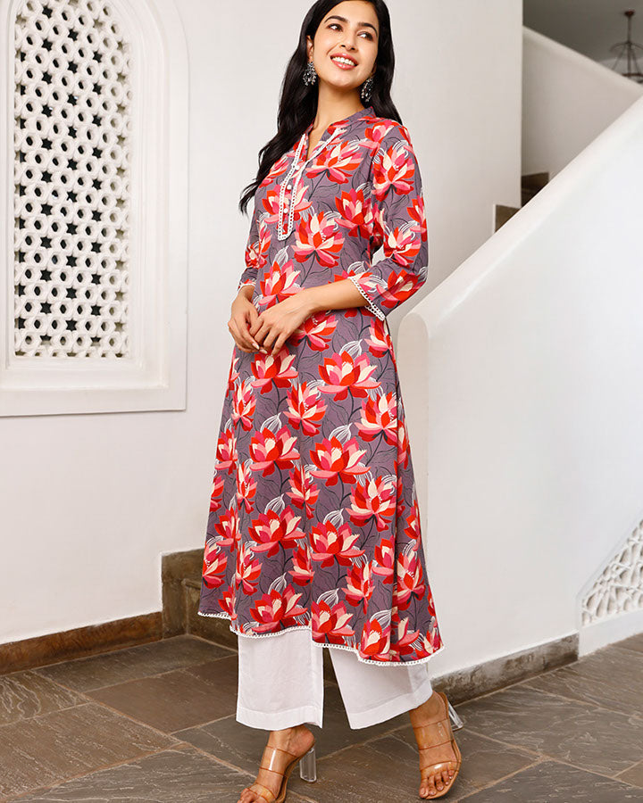 Lotus Print Kurta Set