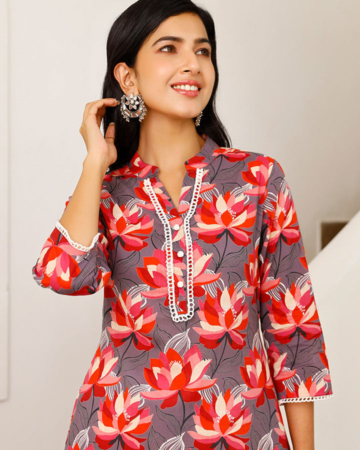 Lotus Print Kurta Set