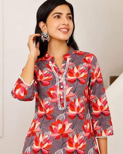 Lotus Print Kurta Set