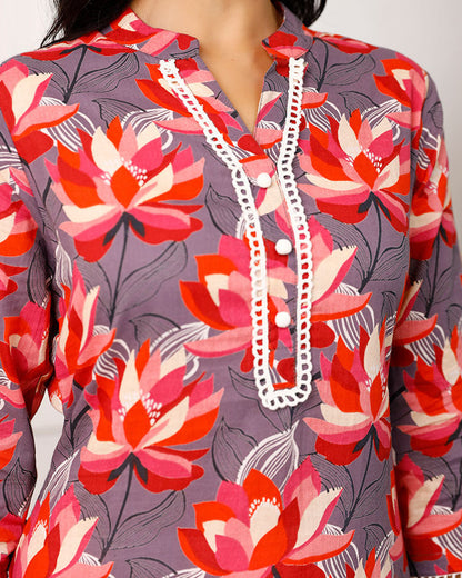 Lotus Print Kurta Set