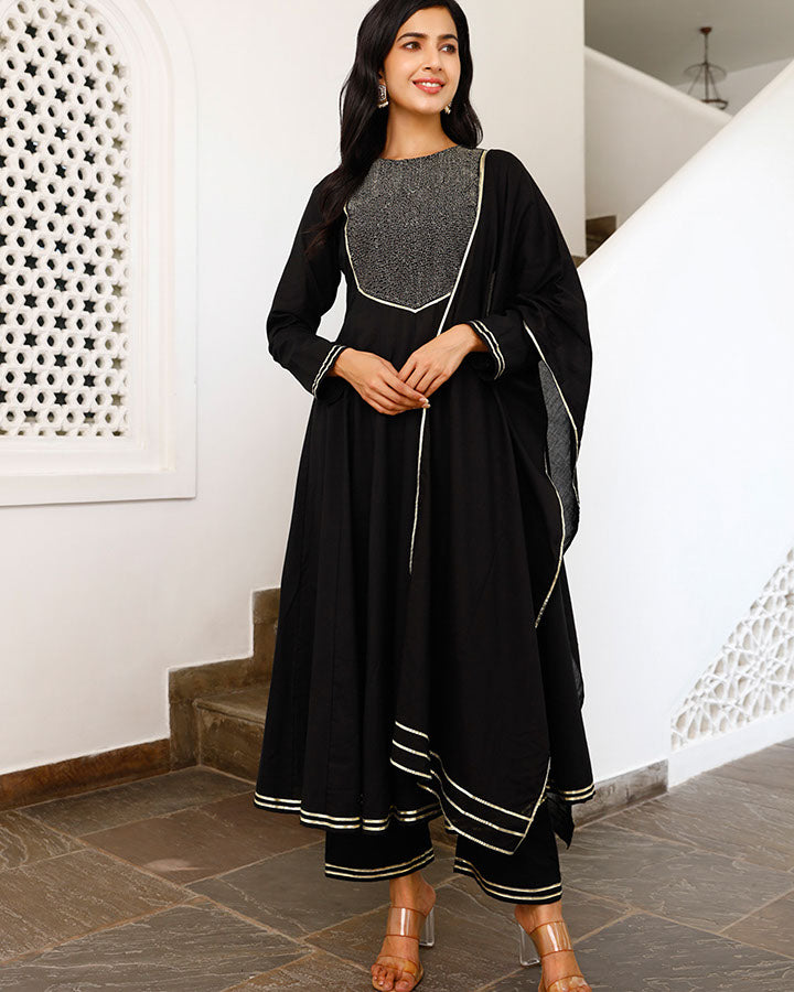 Black Abstract Embrod. Suit