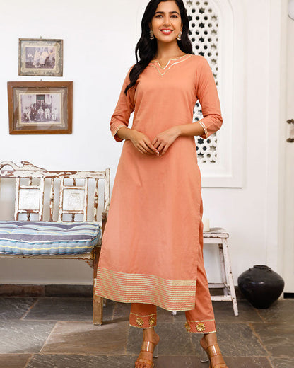 Peach Gota Kurta Set