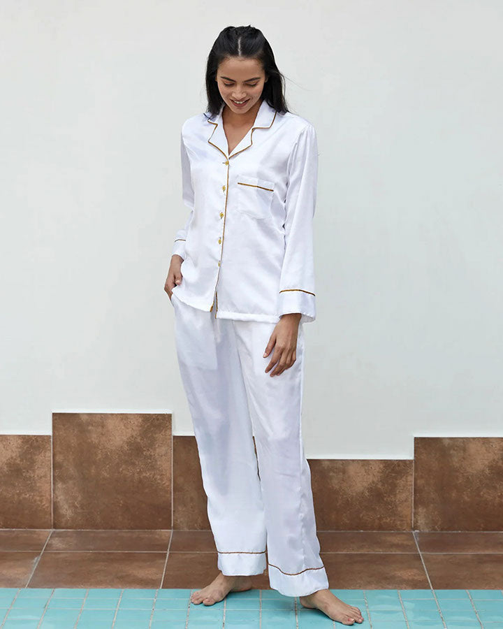 White Satin Notch Night Suit