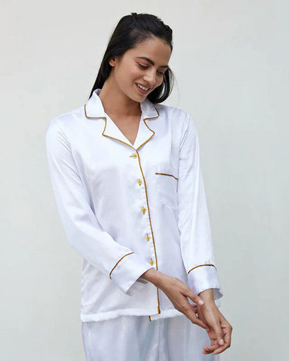 White Satin Notch Night Suit