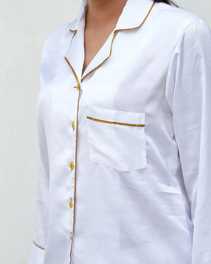 White Satin Notch Night Suit