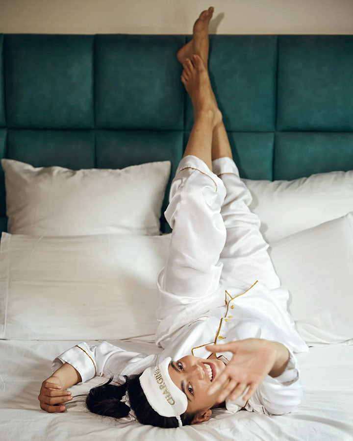 White Satin Notch Night Suit