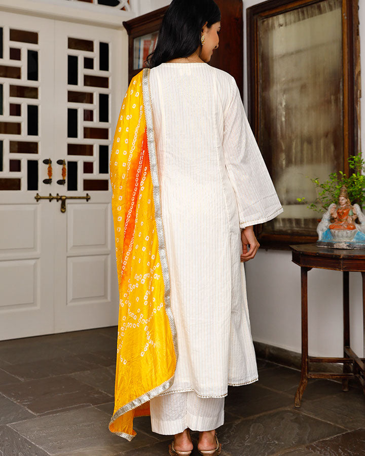 White Lurex Bandhani Suit Set