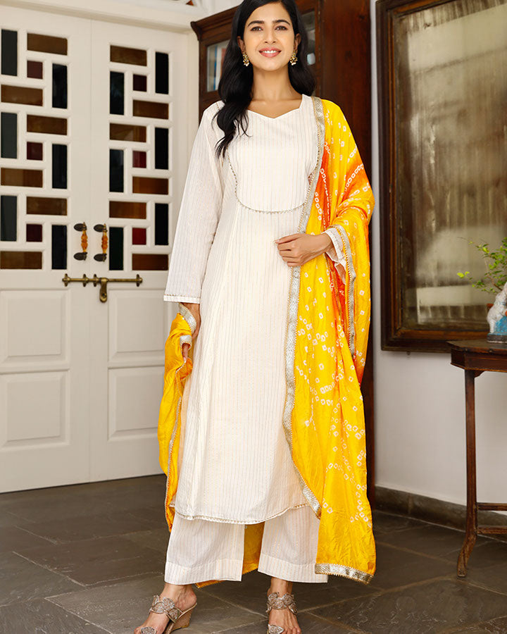 White Lurex Bandhani Suit Set