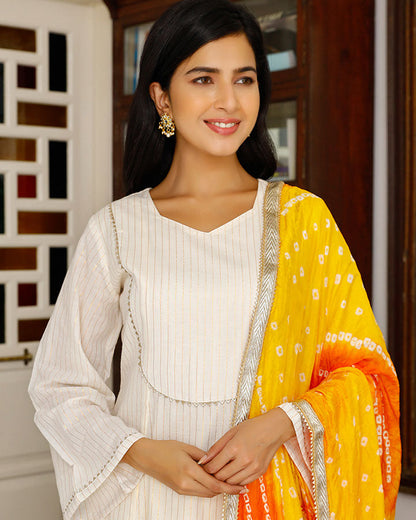 White Lurex Bandhani Suit Set