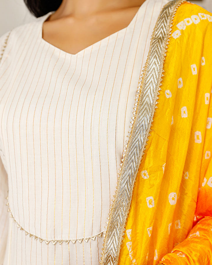 White Lurex Bandhani Suit Set