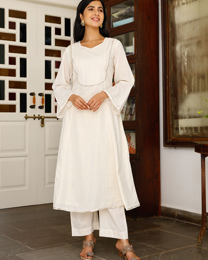White Lurex Bandhani Suit Set