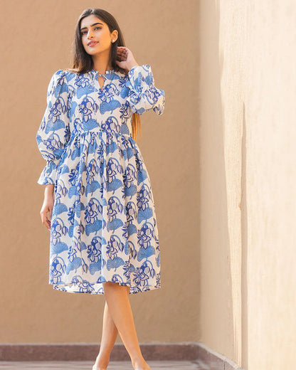 Indigo Lotus Tie-Up Dress